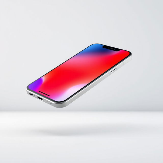 A sleek, modern iPhone displayed against a minimalist background, showcasing its innovative design features such as the edge-to-edge display, stylish metallic finish, and the latest camera module