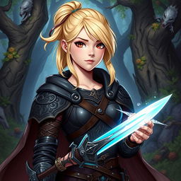A vibrant Dungeons and Dragons illustration of an 18-year-old human female character