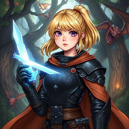 A vibrant Dungeons and Dragons illustration of an 18-year-old human female character