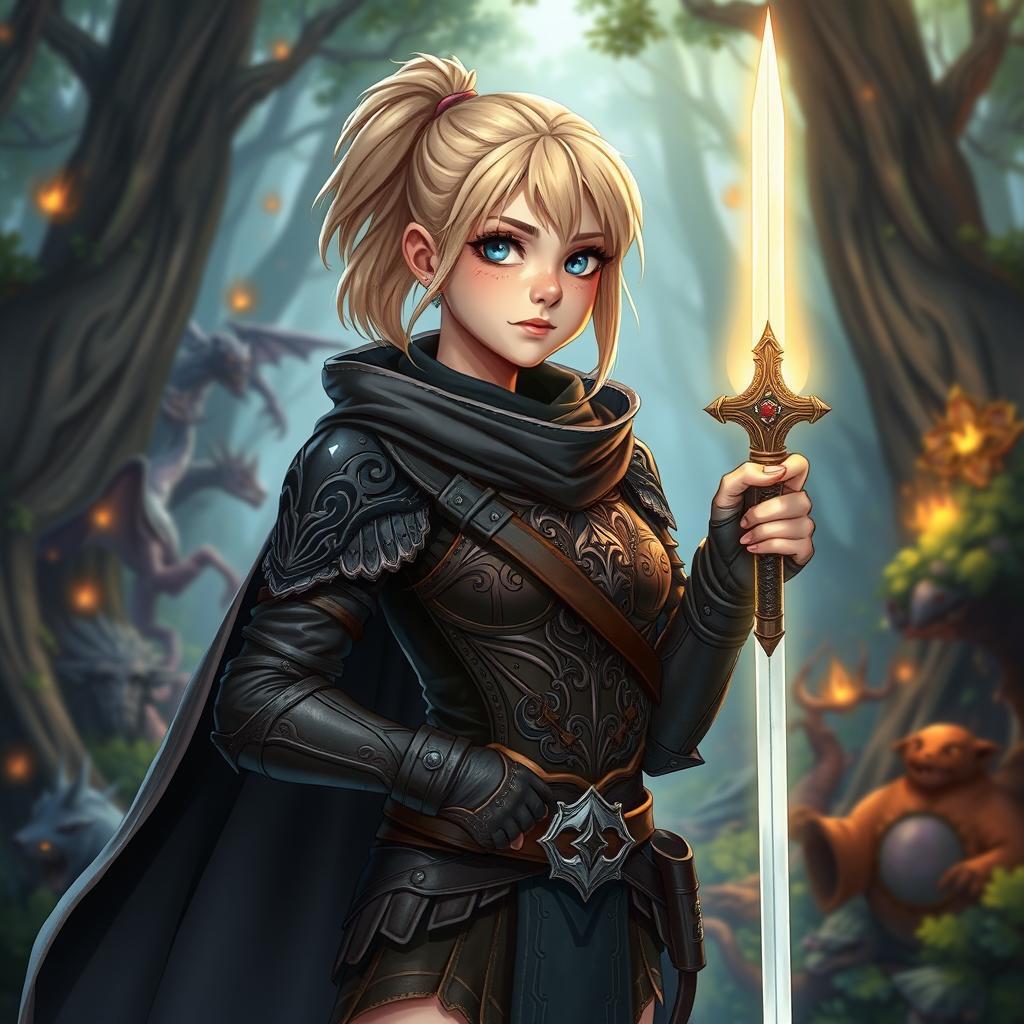 A vibrant Dungeons and Dragons illustration of an 18-year-old human female character
