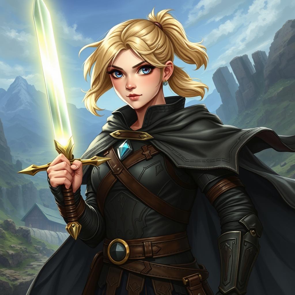 An adventurous Dungeons and Dragons illustration of an 18-year-old human female character