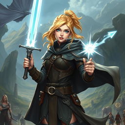 An adventurous Dungeons and Dragons illustration of an 18-year-old human female character