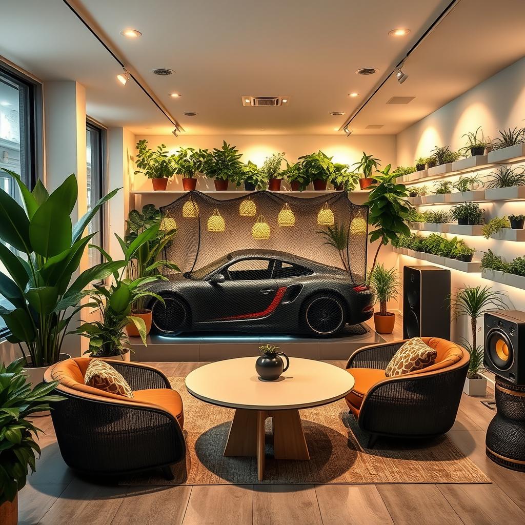 Modern Cozy Indoor Space with Enclosed Porsche