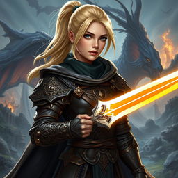 An epic Dungeons and Dragons artwork of an 18-year-old human female character