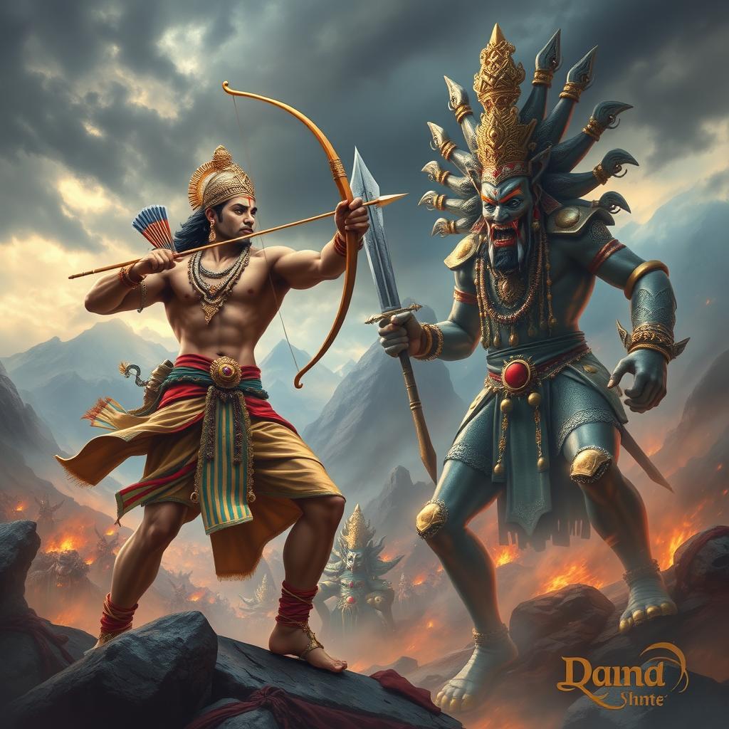 An epic scene depicting the legendary battle between Lord Ram and Ravana