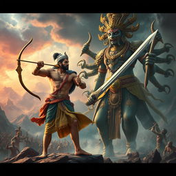 An epic scene depicting the legendary battle between Lord Ram and Ravana