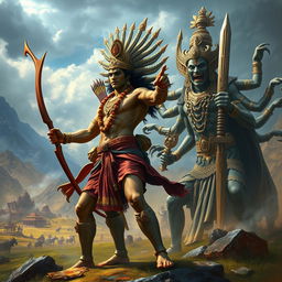 An epic scene depicting the legendary battle between Lord Ram and Ravana