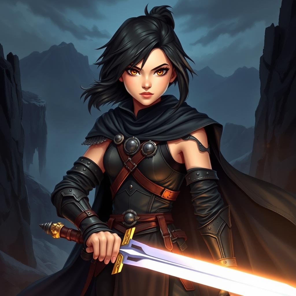 An intense teenage human female character inspired by Dungeons and Dragons