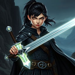 An intense teenage human female character inspired by Dungeons and Dragons