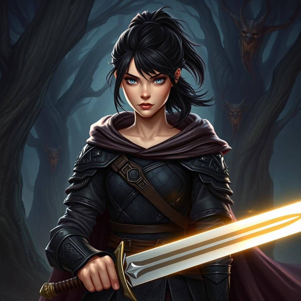 An intense teenage human female character inspired by Dungeons and Dragons