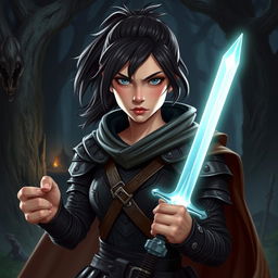An intense teenage human female character inspired by Dungeons and Dragons