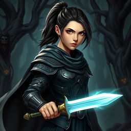 An intense teenage human female character inspired by Dungeons and Dragons