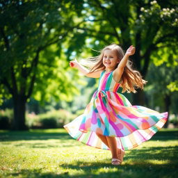 A vibrant, joyful scene of a young girl dancing gracefully in a sunlit park