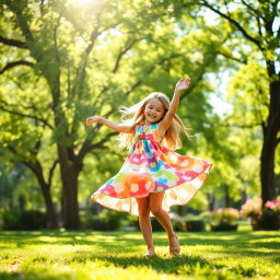 A vibrant, joyful scene of a young girl dancing gracefully in a sunlit park