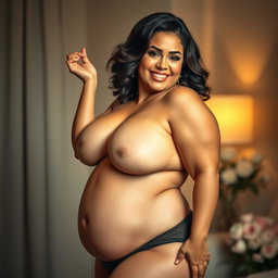 A curvy, chubby woman posed elegantly, embodying confidence and allure