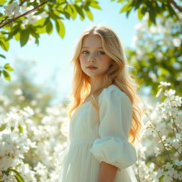 A beautiful girl with a bright and ethereal vibe, exuding a soft white aesthetic