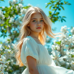 A beautiful girl with a bright and ethereal vibe, exuding a soft white aesthetic