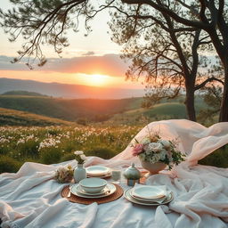 A dreamy aesthetic scene featuring soft pastel colors, flowing fabrics, and tranquil natural elements