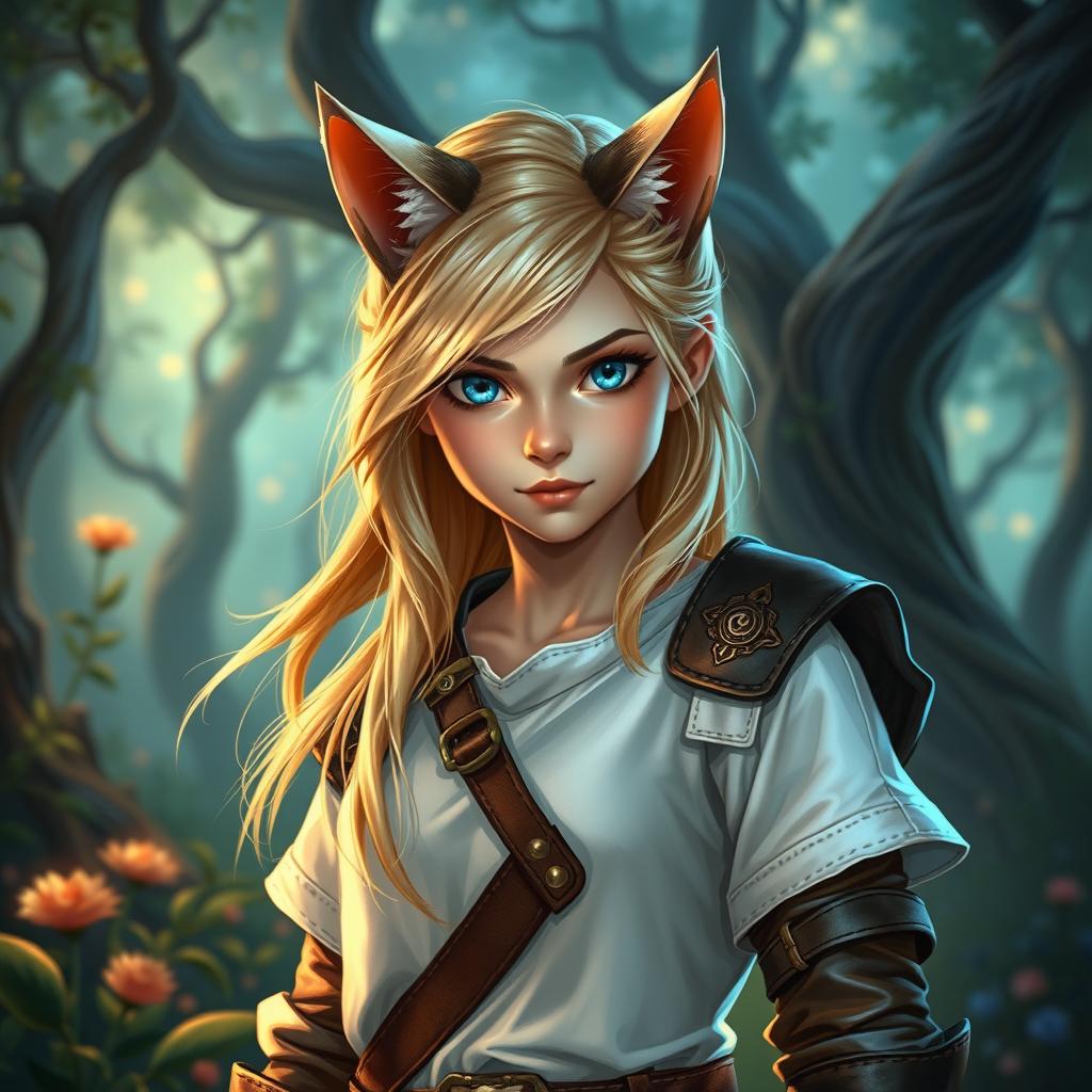 A young female human DnD character depicted in a vibrant fantasy setting