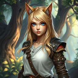 A young female human DnD character depicted in a vibrant fantasy setting