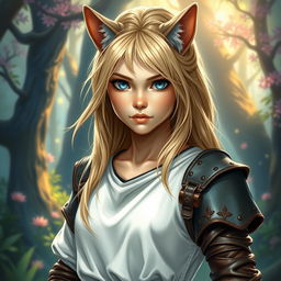 A young female human DnD character depicted in a vibrant fantasy setting