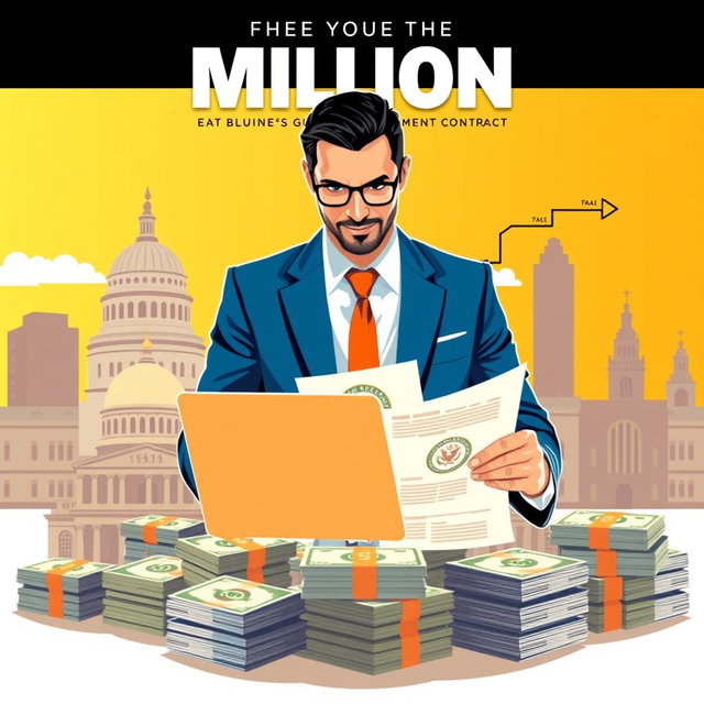 A sleek and modern business-focused graphic illustrating the concept of making a million by selling to government contracts