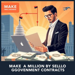 A sleek and modern business-focused graphic illustrating the concept of making a million by selling to government contracts