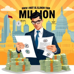 A sleek and modern business-focused graphic illustrating the concept of making a million by selling to government contracts
