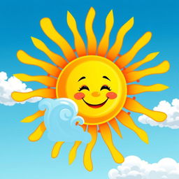 A vibrant and colorful vector artwork of the sun, featuring radiant sunrays in a bright yellow and orange gradient with splashes of red at the tips