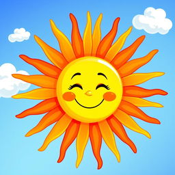 A vibrant and colorful vector artwork of the sun, featuring radiant sunrays in a bright yellow and orange gradient with splashes of red at the tips