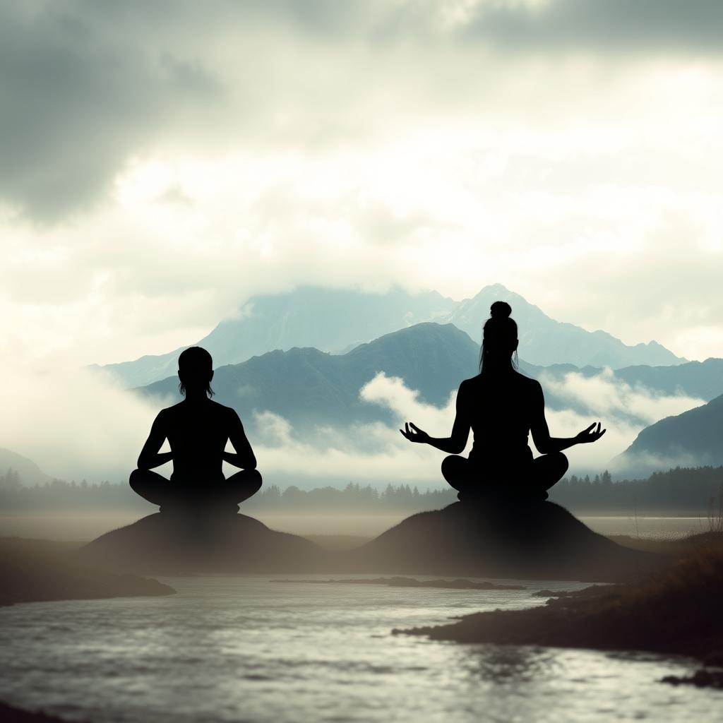 A thought-provoking and enigmatic image representing anger prevention, featuring a serene landscape where nature calms turbulent emotions