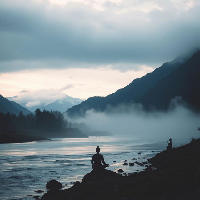 A thought-provoking and enigmatic image representing anger prevention, featuring a serene landscape where nature calms turbulent emotions