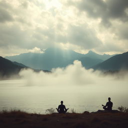 A thought-provoking and enigmatic image representing anger prevention, featuring a serene landscape where nature calms turbulent emotions