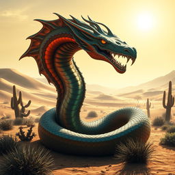 A mythical desert creature, depicted as a fierce, fantastical serpent