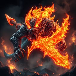 A ferocious creature inspired by fire, designed as a flaming sword