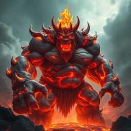 A fantastical creature suitable for games, designed as a fire-made ogre