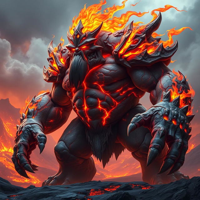 A fantastical creature suitable for games, designed as a fire-made ogre