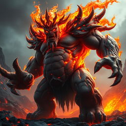 A fantastical creature suitable for games, designed as a fire-made ogre