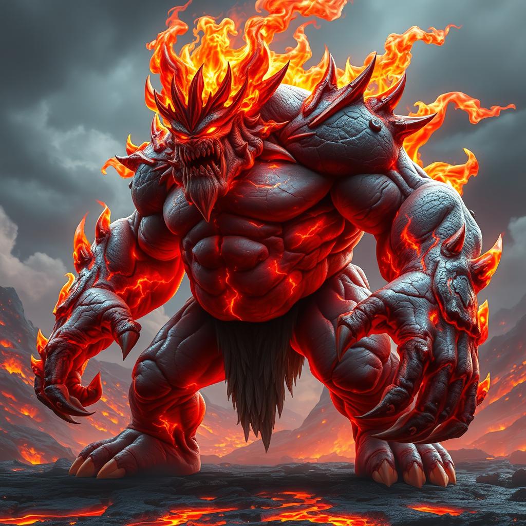 A fantastical creature suitable for games, designed as a fire-made ogre