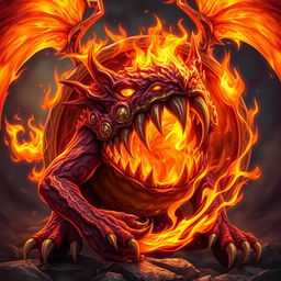 A fantastical and magical creature resembling a hollow plate, crafted with sharp teeth made of fire inside it