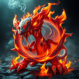 A fantastical and magical creature resembling a hollow plate, crafted with sharp teeth made of fire inside it