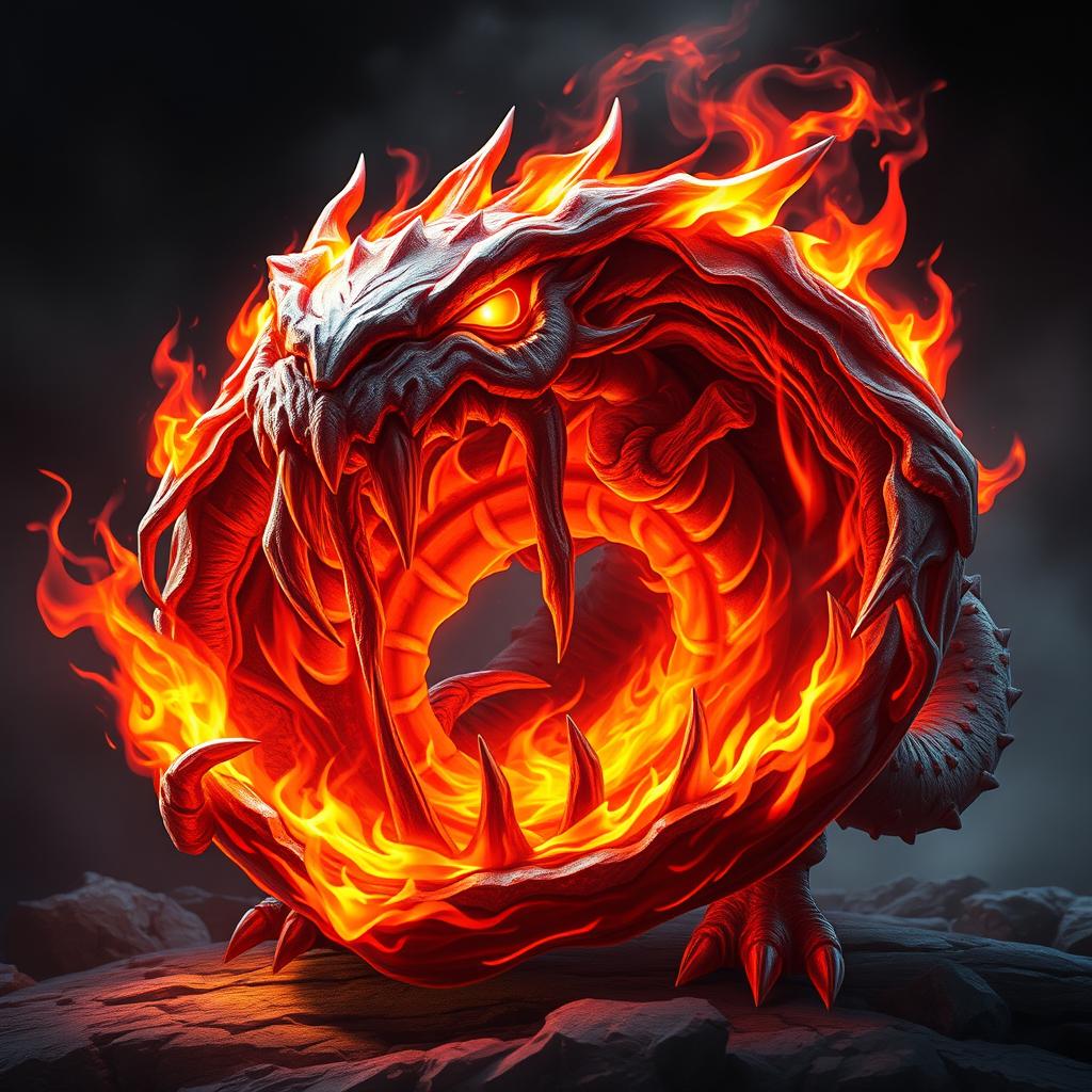 A fantastical and magical creature resembling a hollow plate, crafted with sharp teeth made of fire inside it