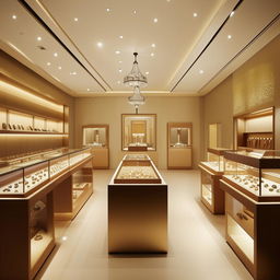 A 25 feet by 10 feet jewellery shop, showcasing sophisticated and elegant design elements.