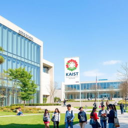 A modern campus scene featuring the Sodiq school building prominently in the foreground, showcasing its contemporary architectural design