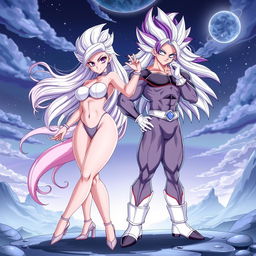 A dynamic illustration of two Saiyan characters in battle poses