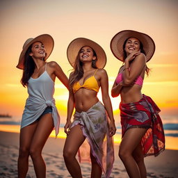 A vibrant, artistic representation of beauty and confidence, showcasing three young women in a tasteful setting