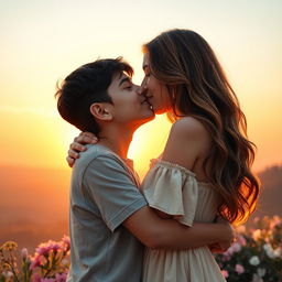 A heartfelt scene portraying a 20-year-old Palestinian boy and an Israeli girl sharing a warm embrace and tender kiss