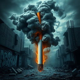 A visually striking and metaphorical image representing a cigarette that symbolizes destruction for teenagers