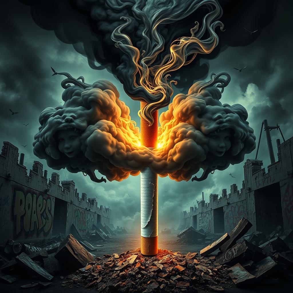 A visually striking and metaphorical image representing a cigarette that symbolizes destruction for teenagers