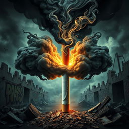 A visually striking and metaphorical image representing a cigarette that symbolizes destruction for teenagers